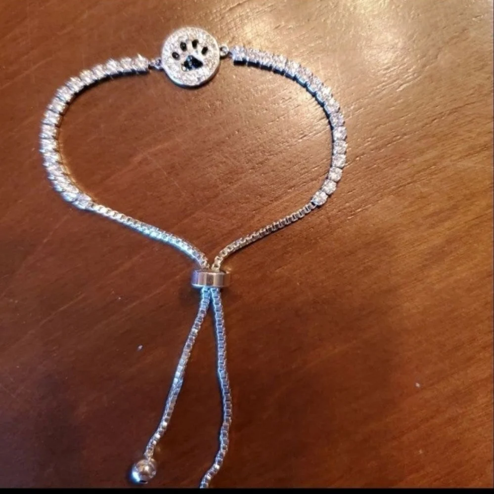 Macy's Silver Plated Cubic Zirconia Paw Slider Clasp Bracelet